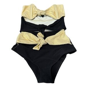 LISA MARIE FERNANDEZ**Black & Gold Front Knot Sexy One-Piece**Size 1;US 2-4 $550
